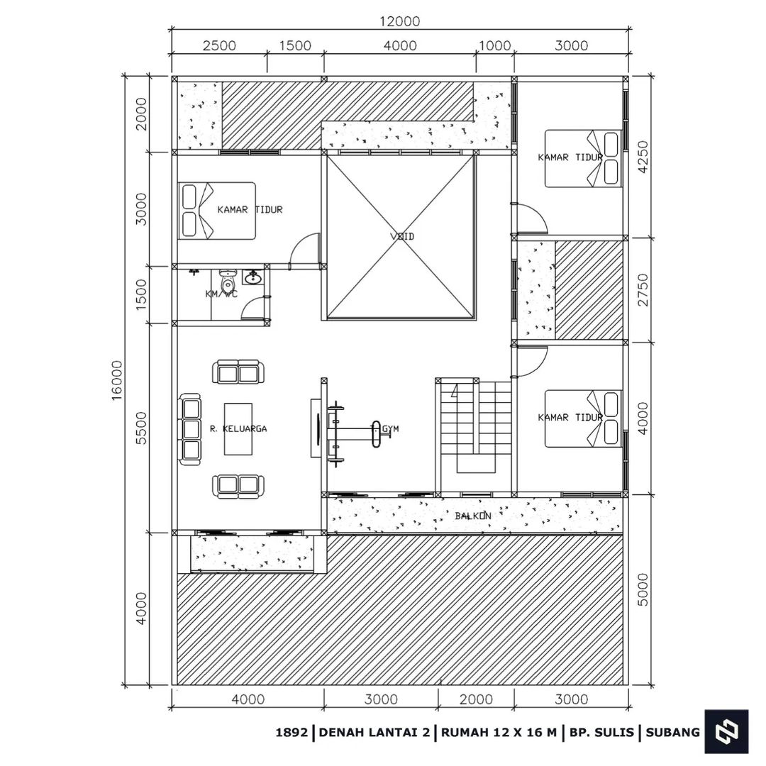 Desain rumah 12x16 Meter 2Lantai