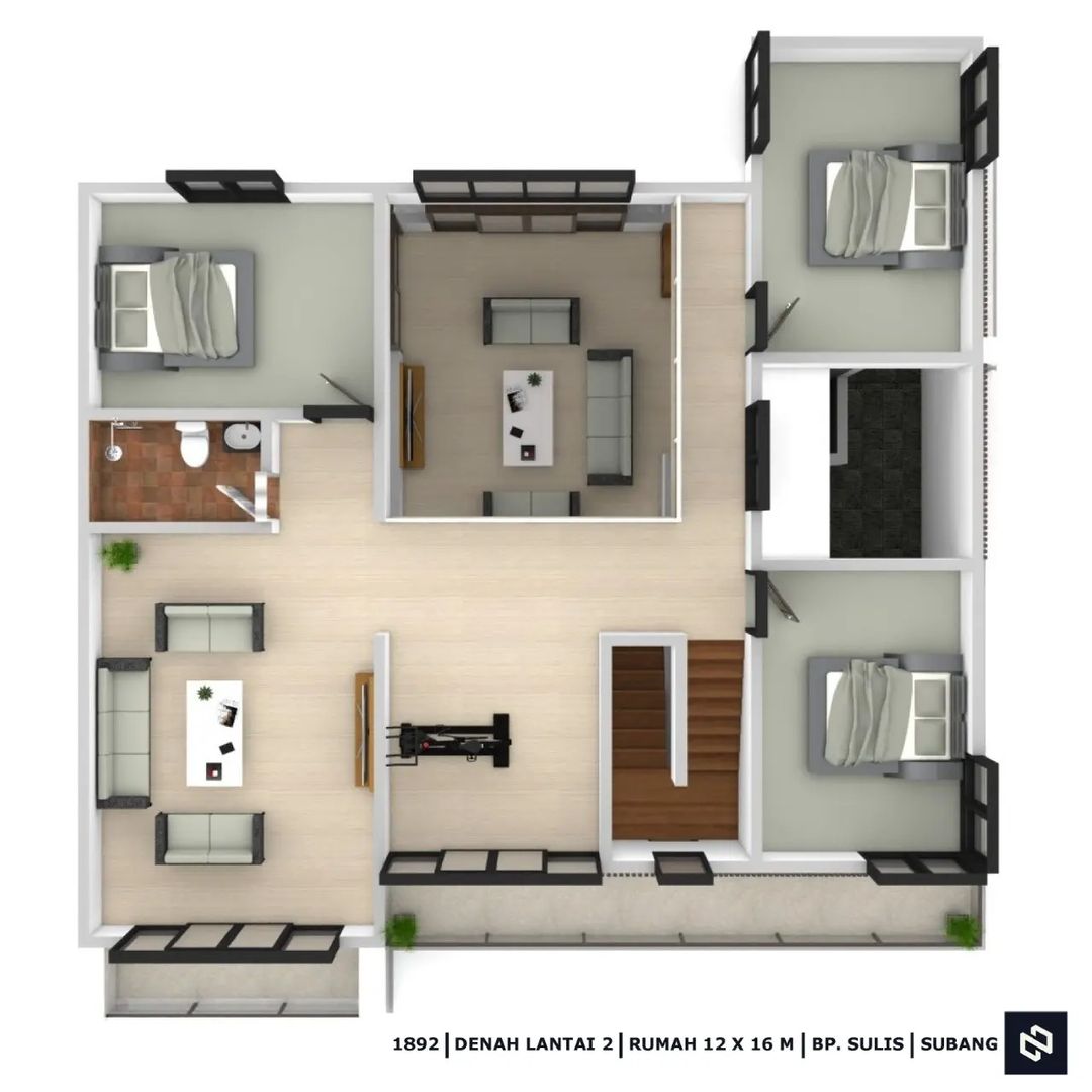 Desain rumah 12x16 Meter 2Lantai