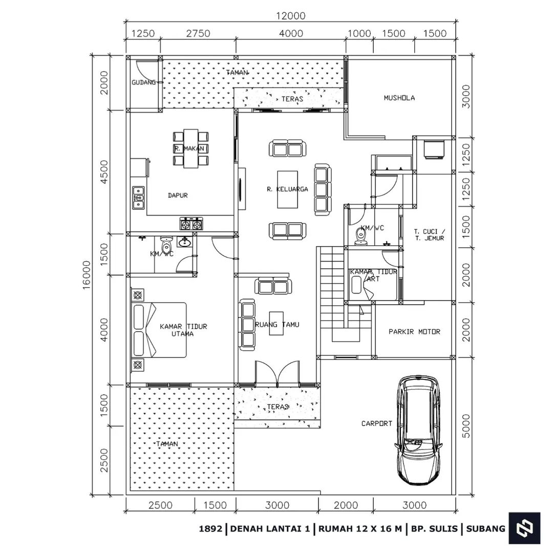 Desain rumah 12x16 Meter 2Lantai