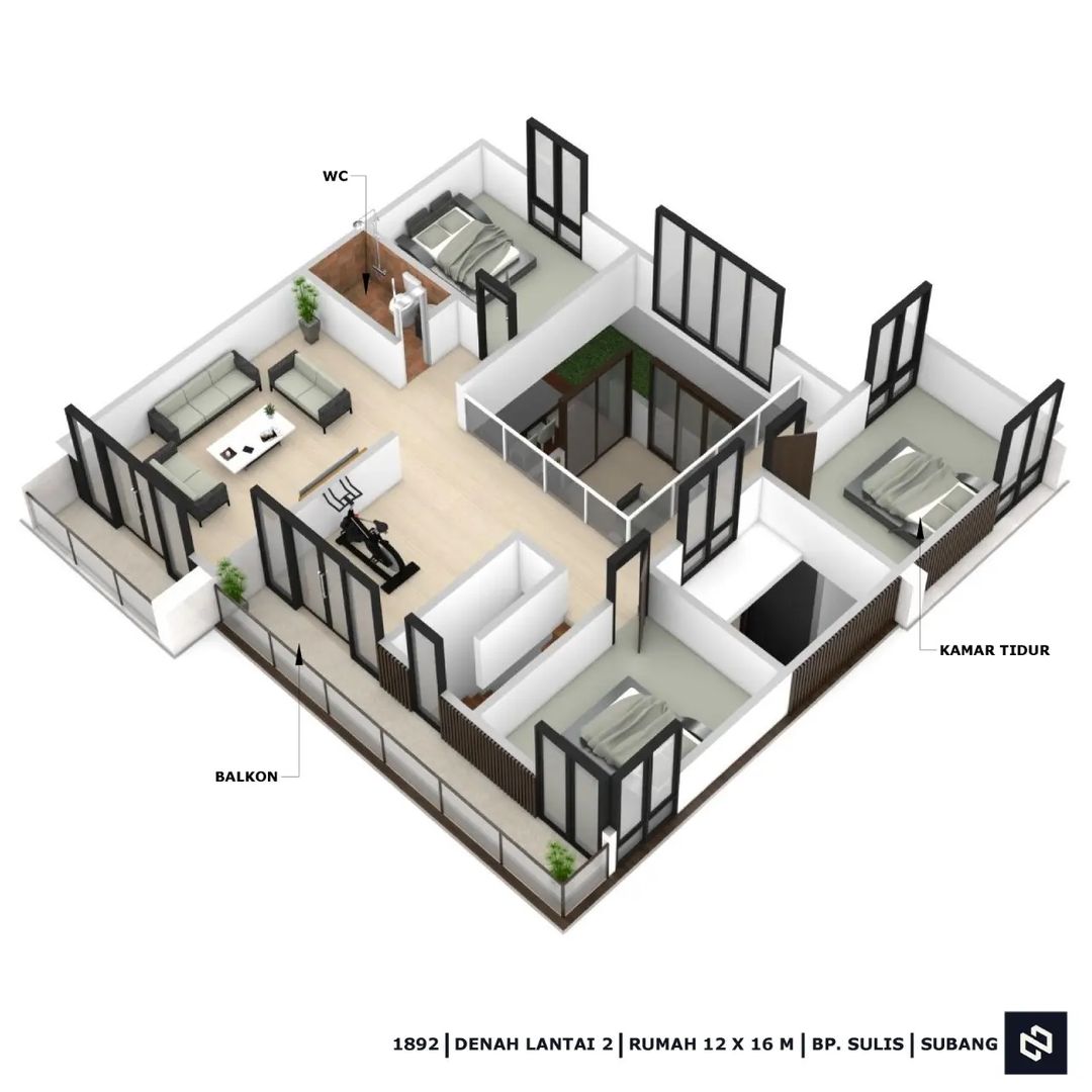 Desain rumah 12x16 Meter 2Lantai