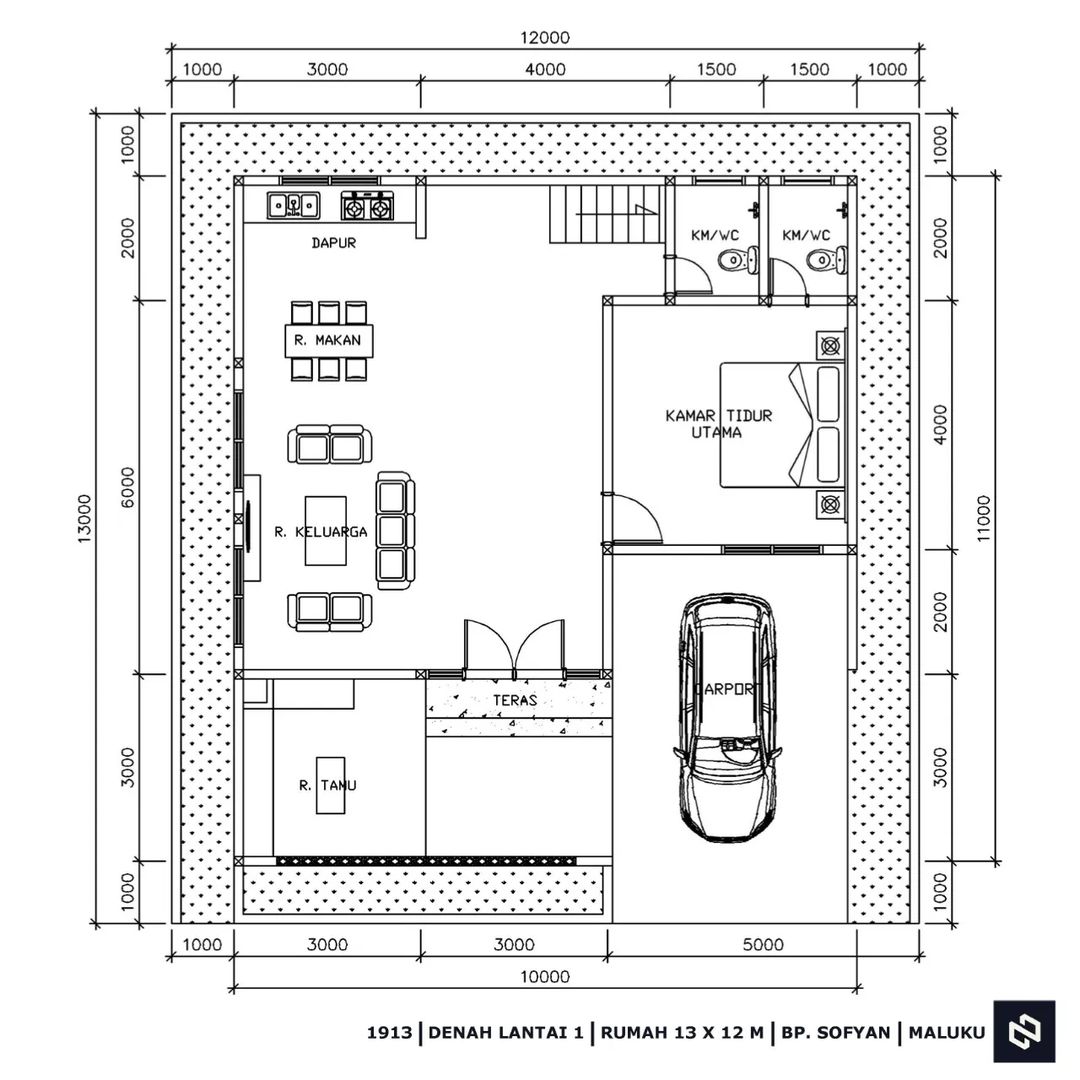 Desain rumah 12x13 Meter 2Lantai