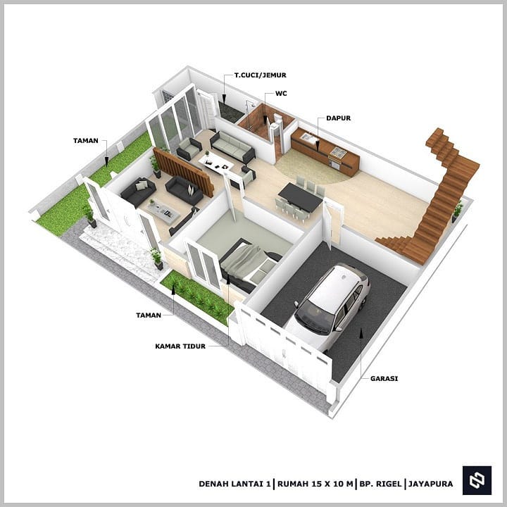 Desain rumah 15x10 Meter 2Lantai