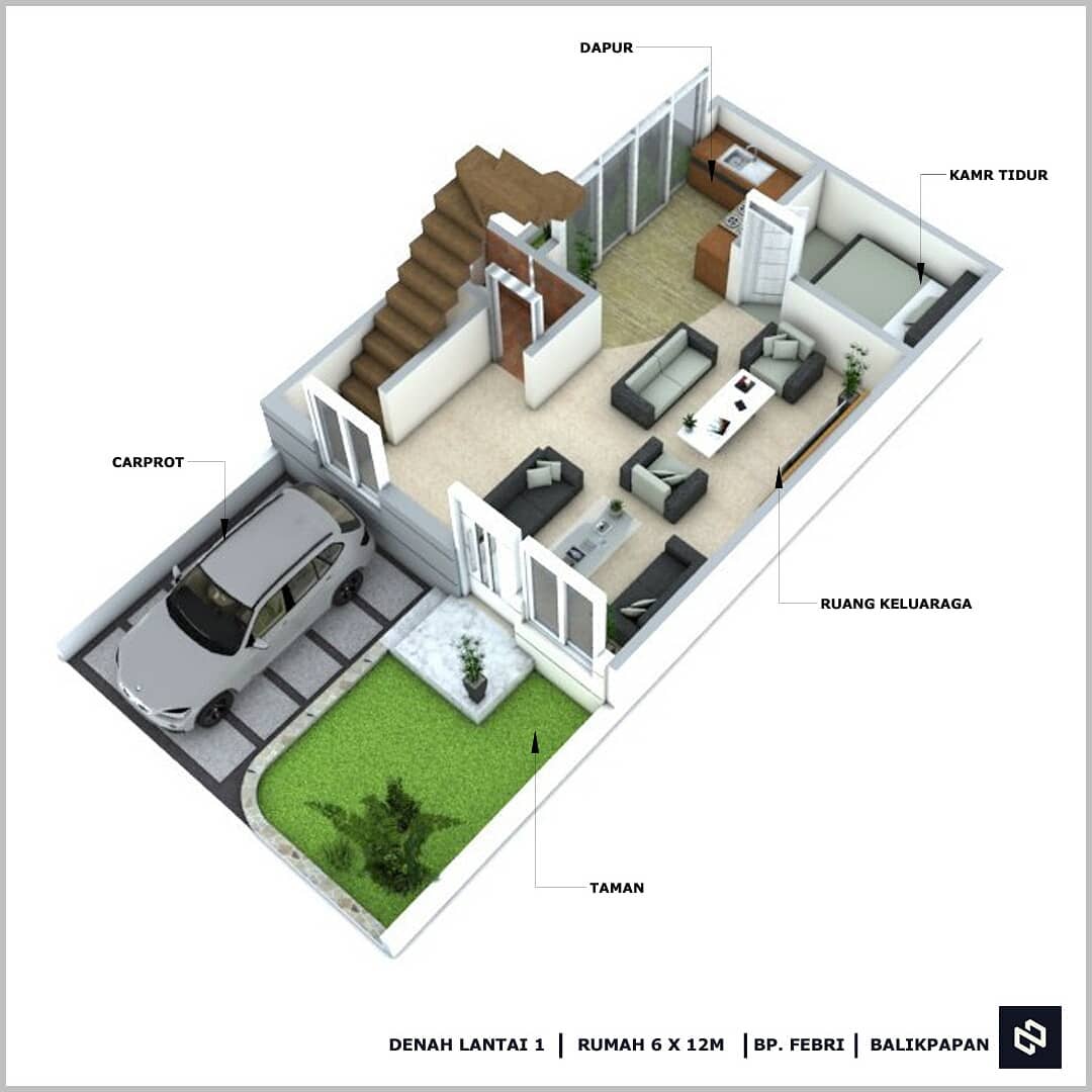 Home House Design 6x12 Meter 2Storey