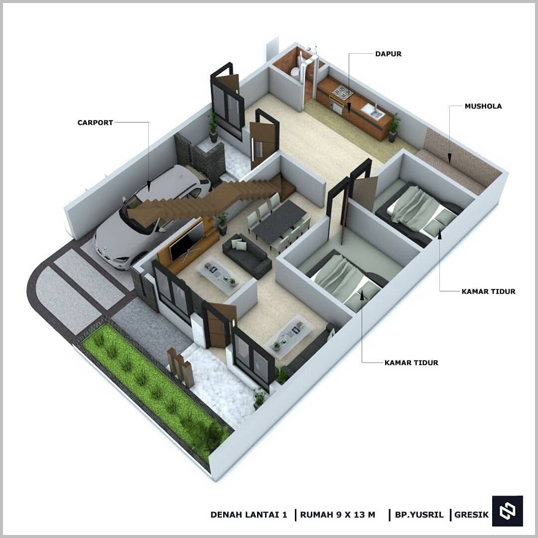 Home House Design 9x13 Meter 2Storey