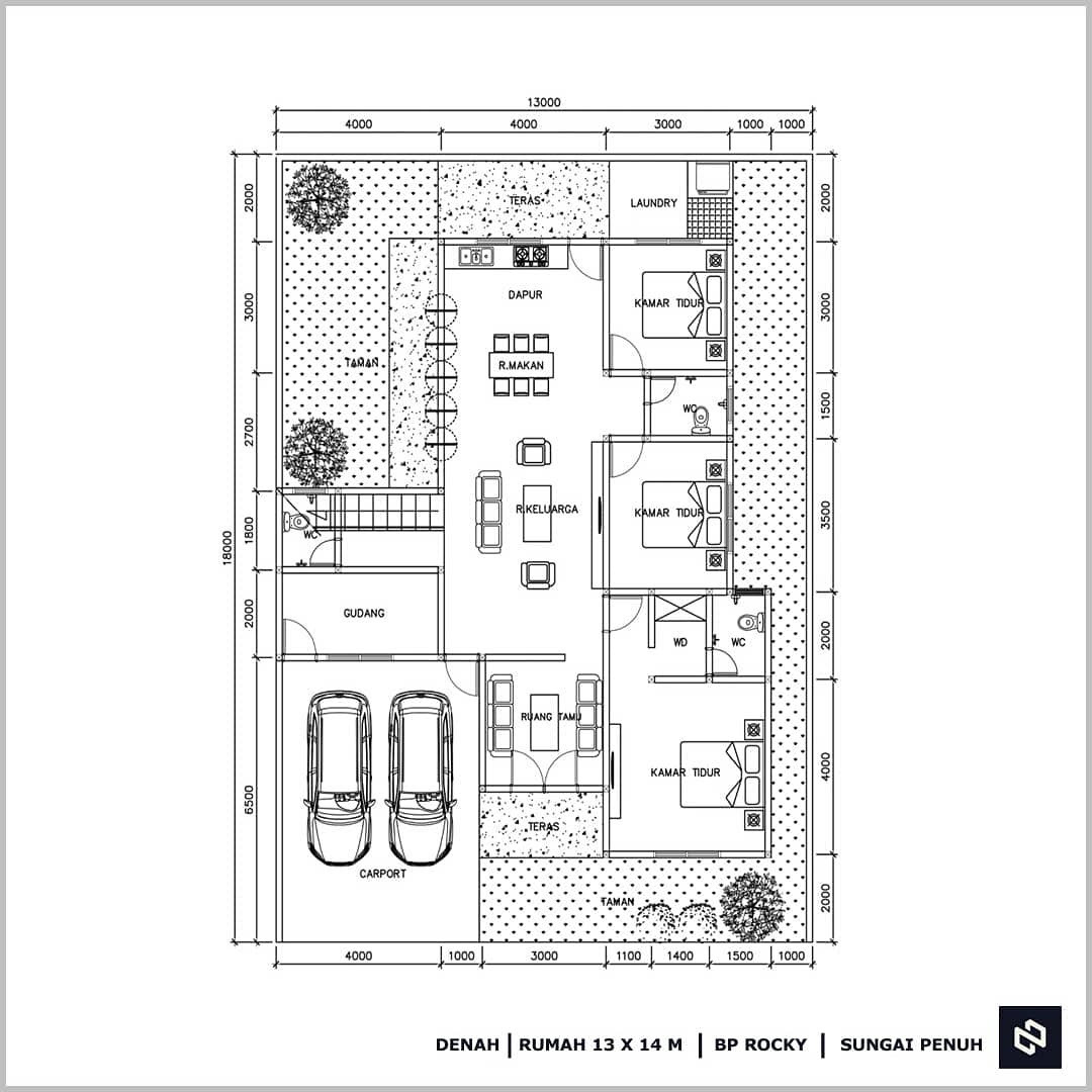 Home House Design 13x14 Meter 1Floors