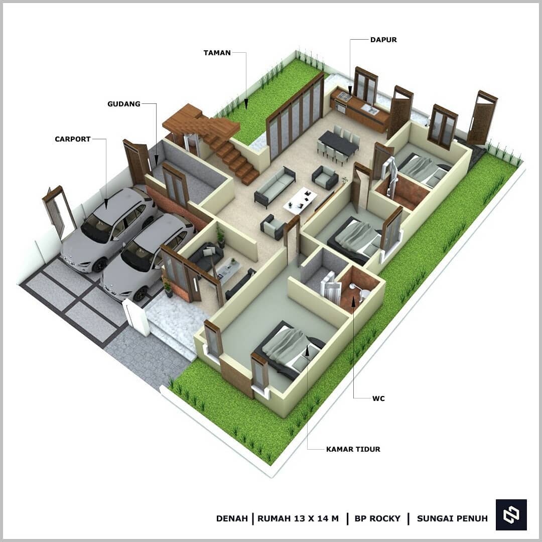 Home House Design 13x14 Meter 1Floors