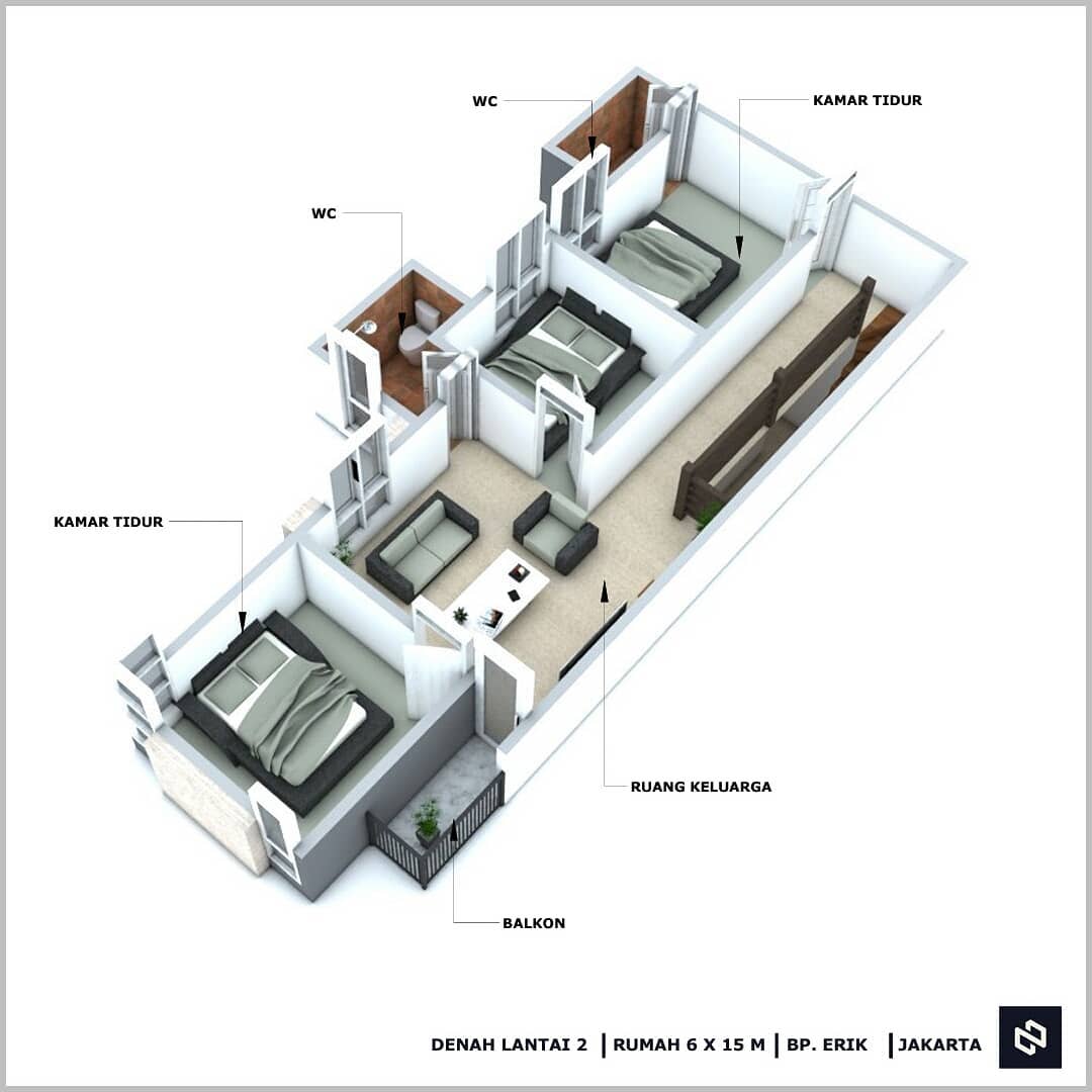 Home House Design 6x15 Meter 2Storey